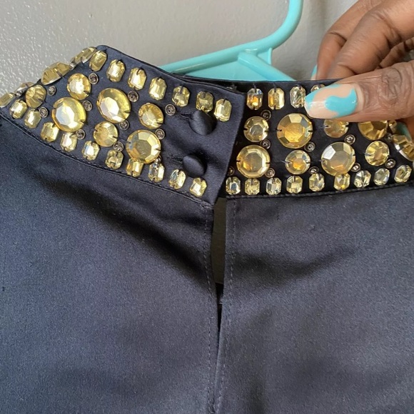 Red Valentino Silk Long Sleeve Black Top W/ Gold Embellished Collar &Wrist Decor - Picture 4 of 6